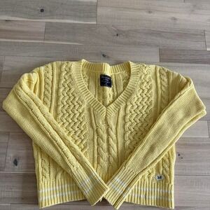 Vtg Abercrombie & Fitch yellow cable knit sweater Size XS